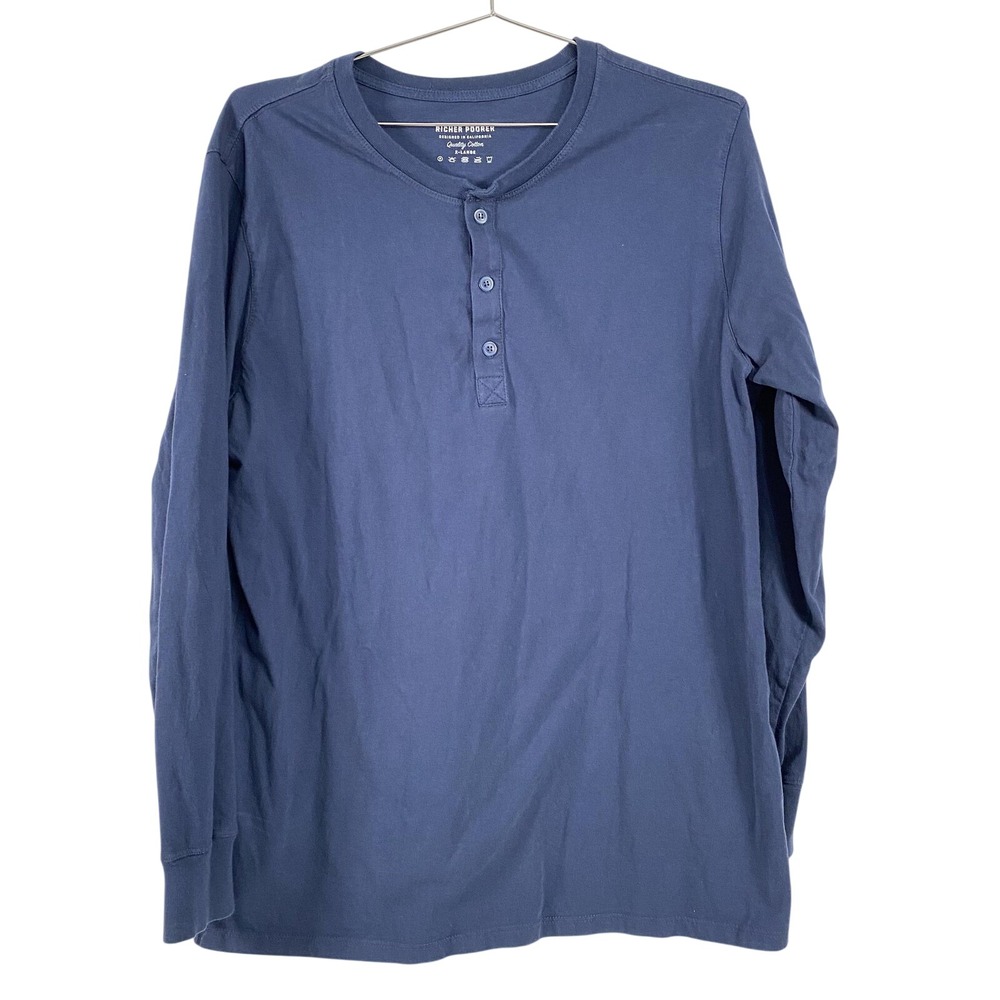 Richer Poorer Shirt Mens Extra Large Blue Henley Long Sleeve Cotton Made USA